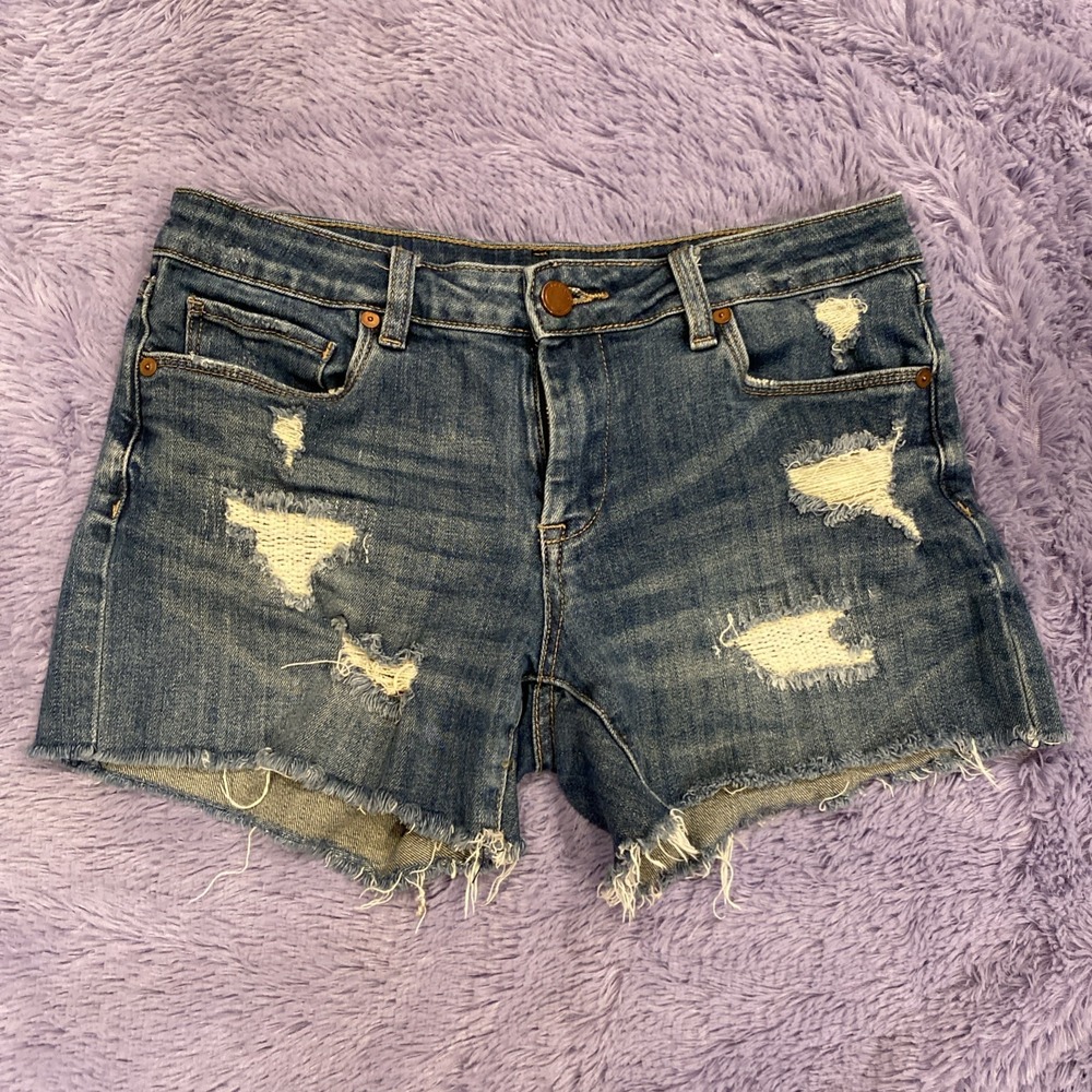 Blank NYC Jean Shorts Womens 26 The Fulton Distressed Cuffed‎ Stretch Denim